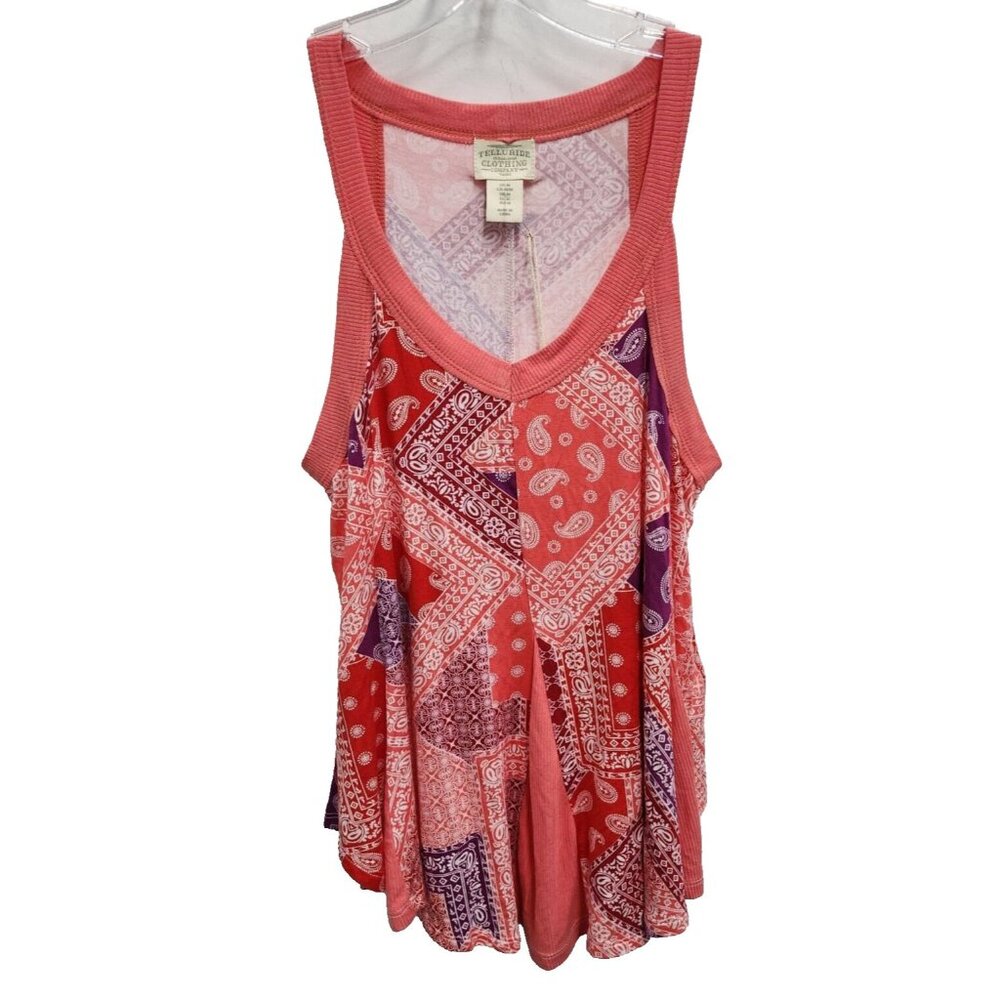 Telluride Clothing Co Womens BOHO Tank Top‎ Medium Pink Patchwork Paisley NWT